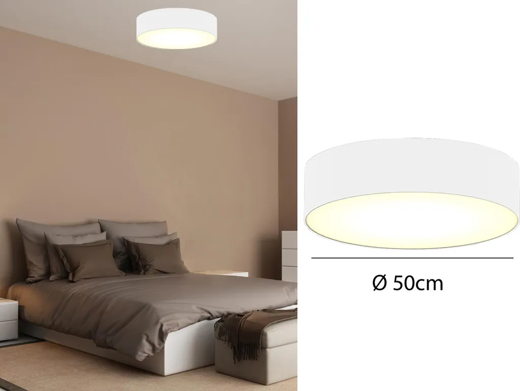 Plafonnier Blanc 50cm en Textile Haute Qualité avec Diffuseur Doux - 12