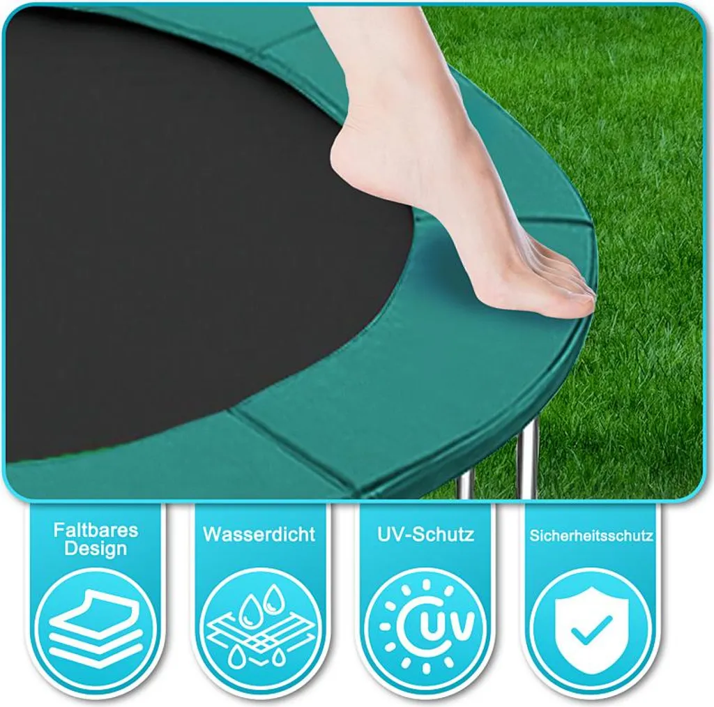 Bâche de Protection Trampoline 305cm Verte avec Coussin Intégré