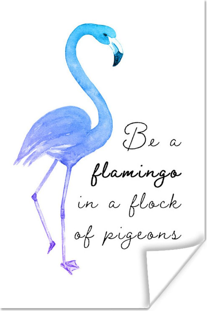 MuchoWow Poster Blau - Lila - Flamingo 60x90 cm - Wanddekoration