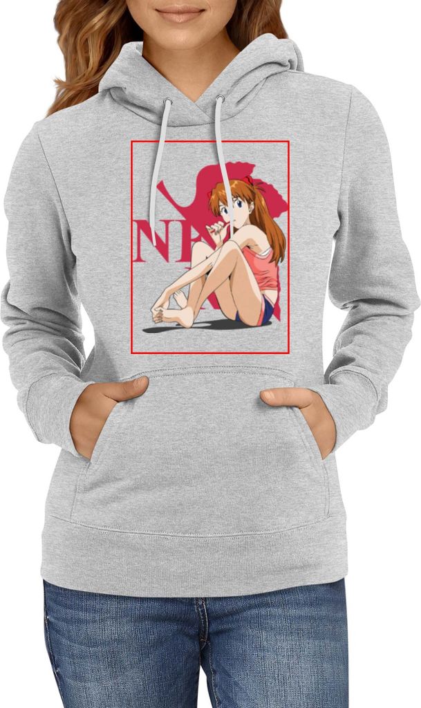 Damen Kapuzenpullover Anime Manga Neon Anime Genesis Manga Evangelion Asuka Langley Soryu 02 Asuka Neon, Lady XS / Grau