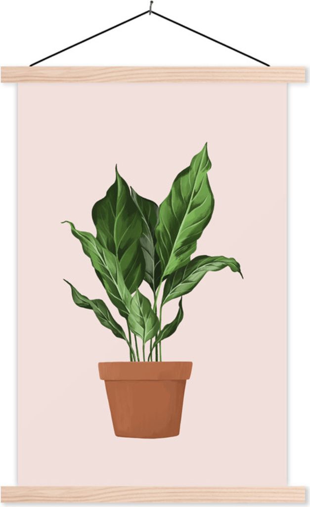 MuchoWow Textilposter Pflanze - Blumentopf - Pastell 40x60 cm mit holzfarbenen Rahmen - Poster