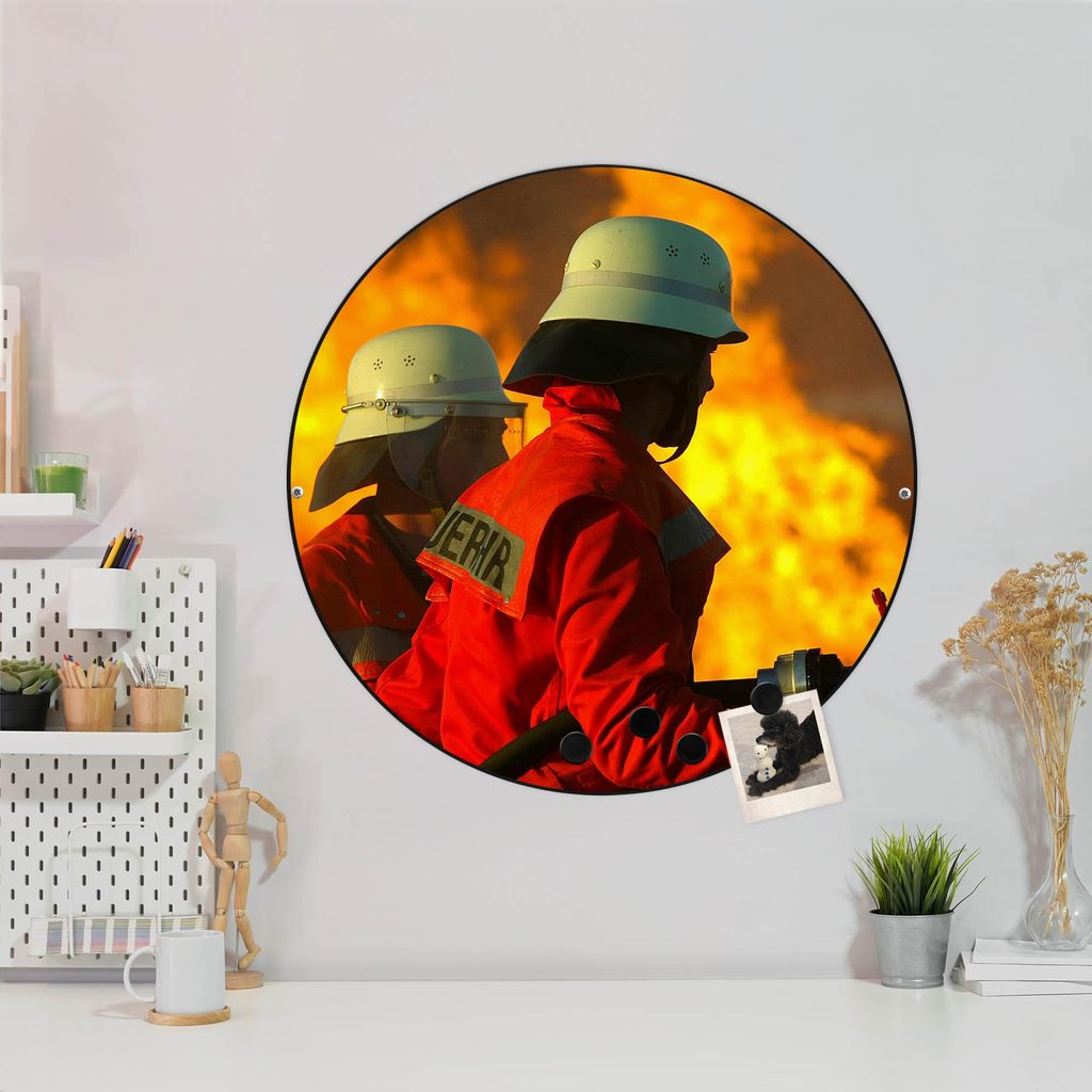 Design Stahlmagnettafel Schwarz Rund 47cm Feuer