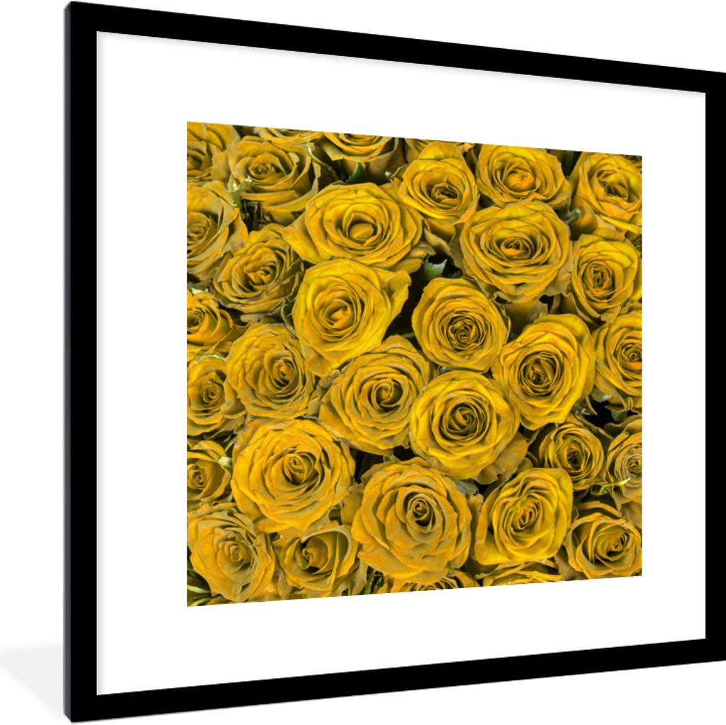 MuchoWow Gerahmtes Poster Rosen - Gelb - Blumenstrauß 40x40 cm - Poster mit Schwarzem Bilderrahmen Wandposter Rahmen Foto Bilder - Poster - Plak...