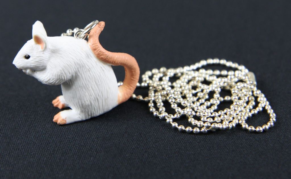 Ratte Kette Halskette Miniblings 80cm Ratten Rattenkette Halloween Haustier weiß