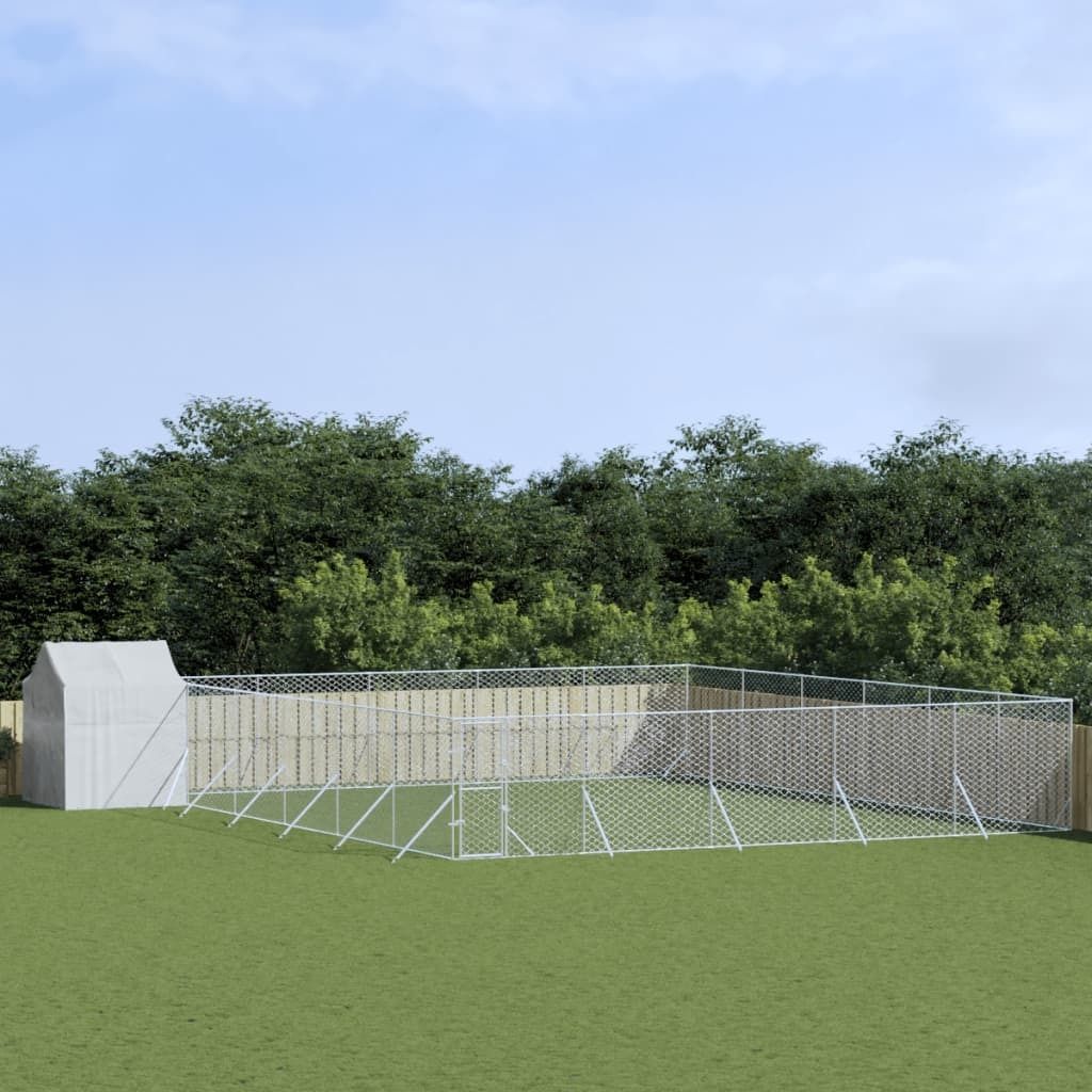 HOMMIE Outdoor-Hundezwinger mit Dach Silbern 12x12x2,5m Stahl Verzinkt DE220313 - Sonstiges Hundezubehör