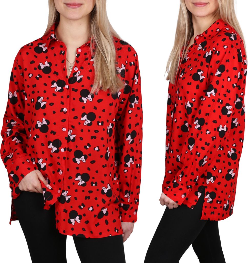 Minnie Mouse DISNEY Rotes langärmeliges Damenhemd 100% VISCOSE XXS