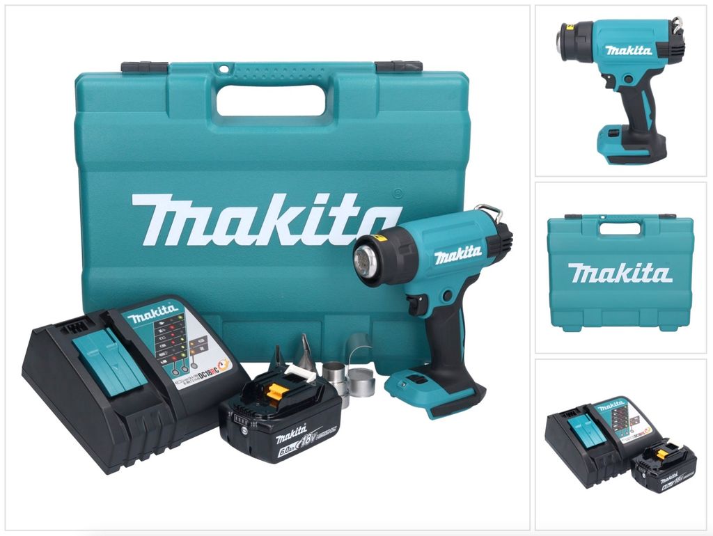 Makita DHG 181 RG1K Akku Heißluftgebläse 18 V 150 - 550°C + 1x Akku 6,0 Ah + Ladegerät + Koffer