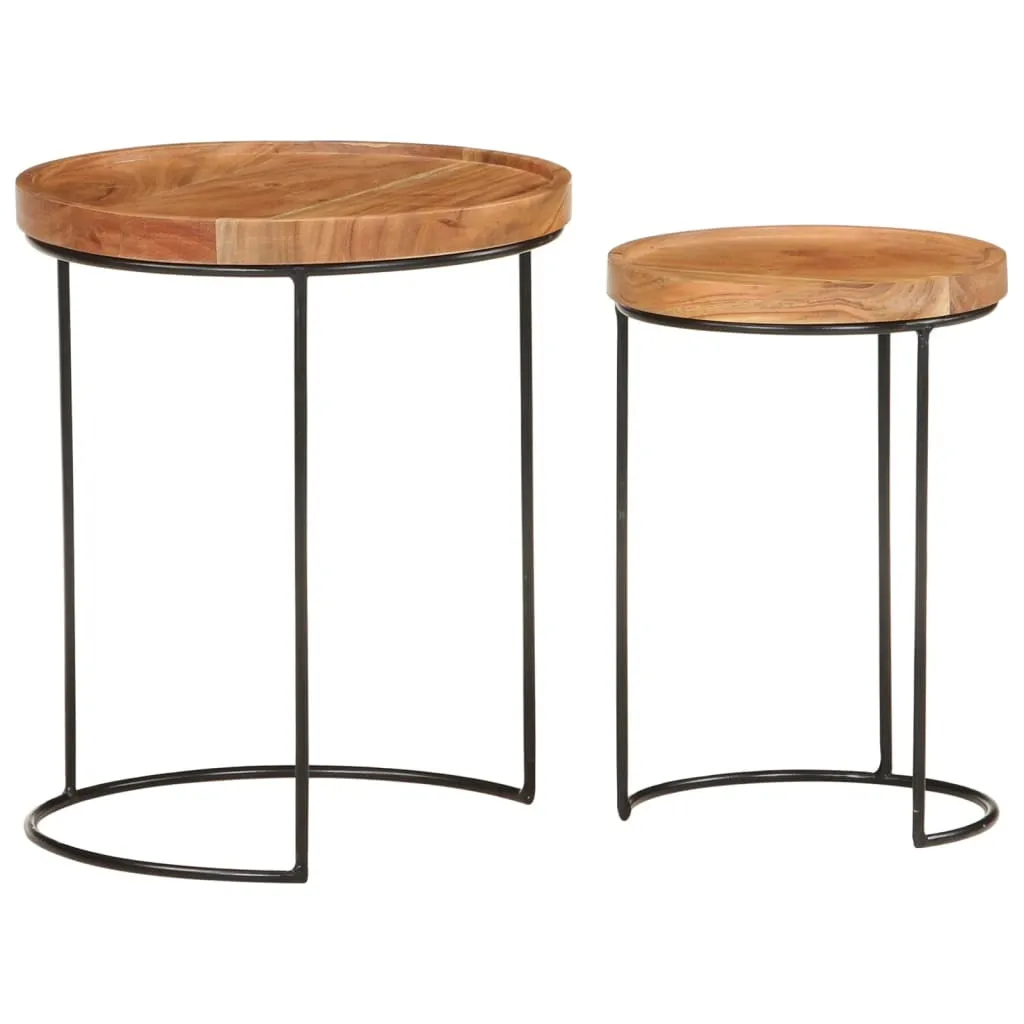 Set SYFAX Tavolini Legno Massello Acacia Sostenibile e Acciaio Nero