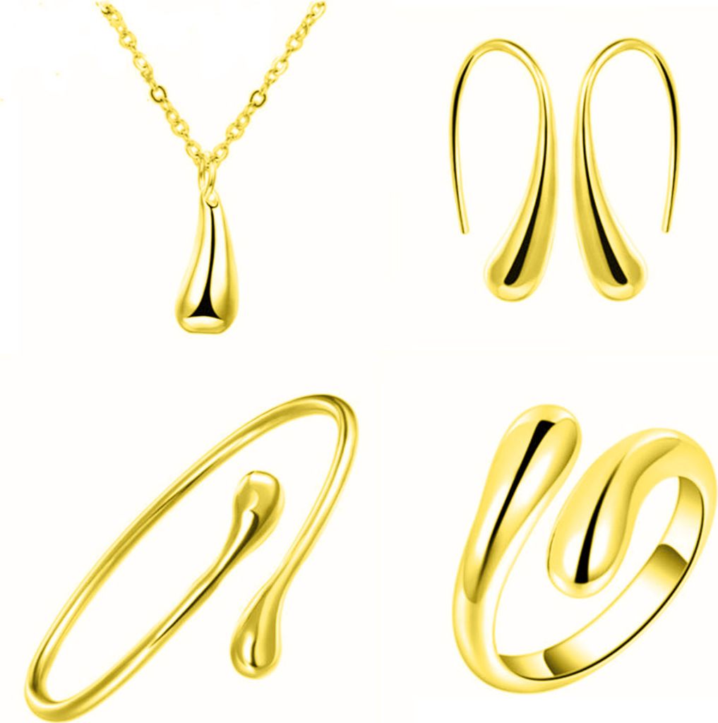 4 Teile/satz Frauen Schmuck Set Tropfenform Anhänger Halskette Haken Ohrringe Öffnung Einstellbar Armband Ring Set