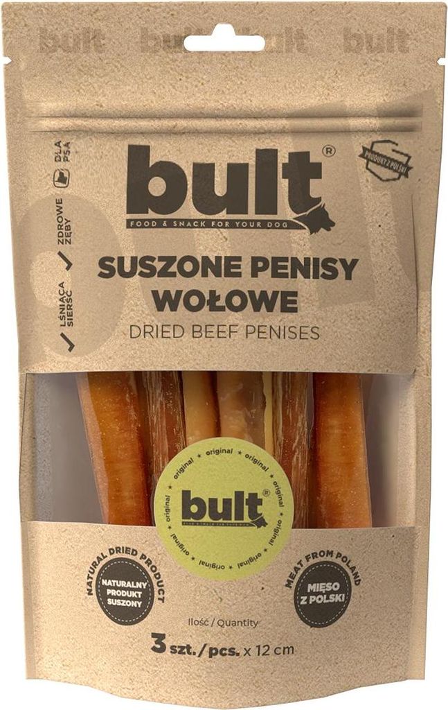 PENISSE NATURALI PER CANI BULT DRIED BEEF 3 pezzi x 12 cm Immagine del prodotto 