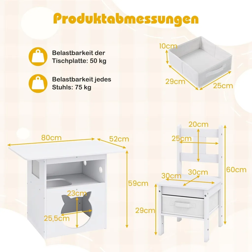 Ensemble table et chaises enfant avec maison chat et bacs rangement