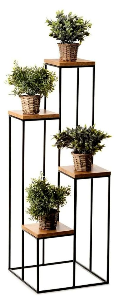 Blumentreppe aus Metall mit 4 Etagen - Pflanzentreppe 110 cm hoch - Blumenregal mit MDF-Platten in Eichenoptik - Stabiler Blumenständer für die I...