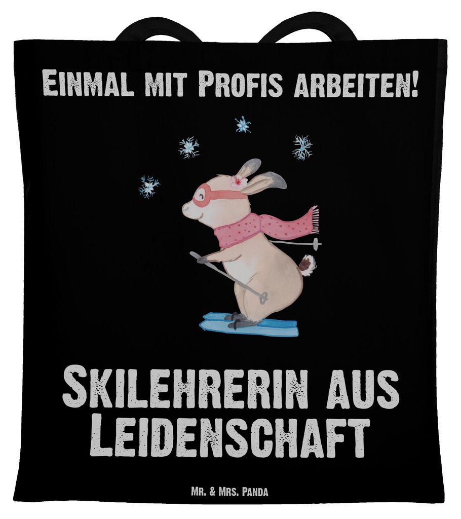 Mr. & Mrs. Panda Jutebeutel Skilehrerin Leidenschaft - Schwarz - Geschenk, festivaltasche, Uni Tasche, Shopping, Laptoptasche, Einkaufstasche