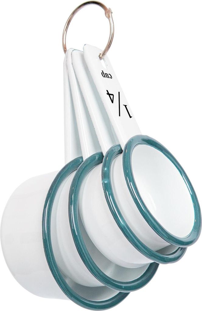 4pc Grün Weiß Emaille-Messbecher-Set - Metall Küche Backen Kochen Essen Würzen Teelöffel Messen Scoop Löffel - Von Argon Ta
