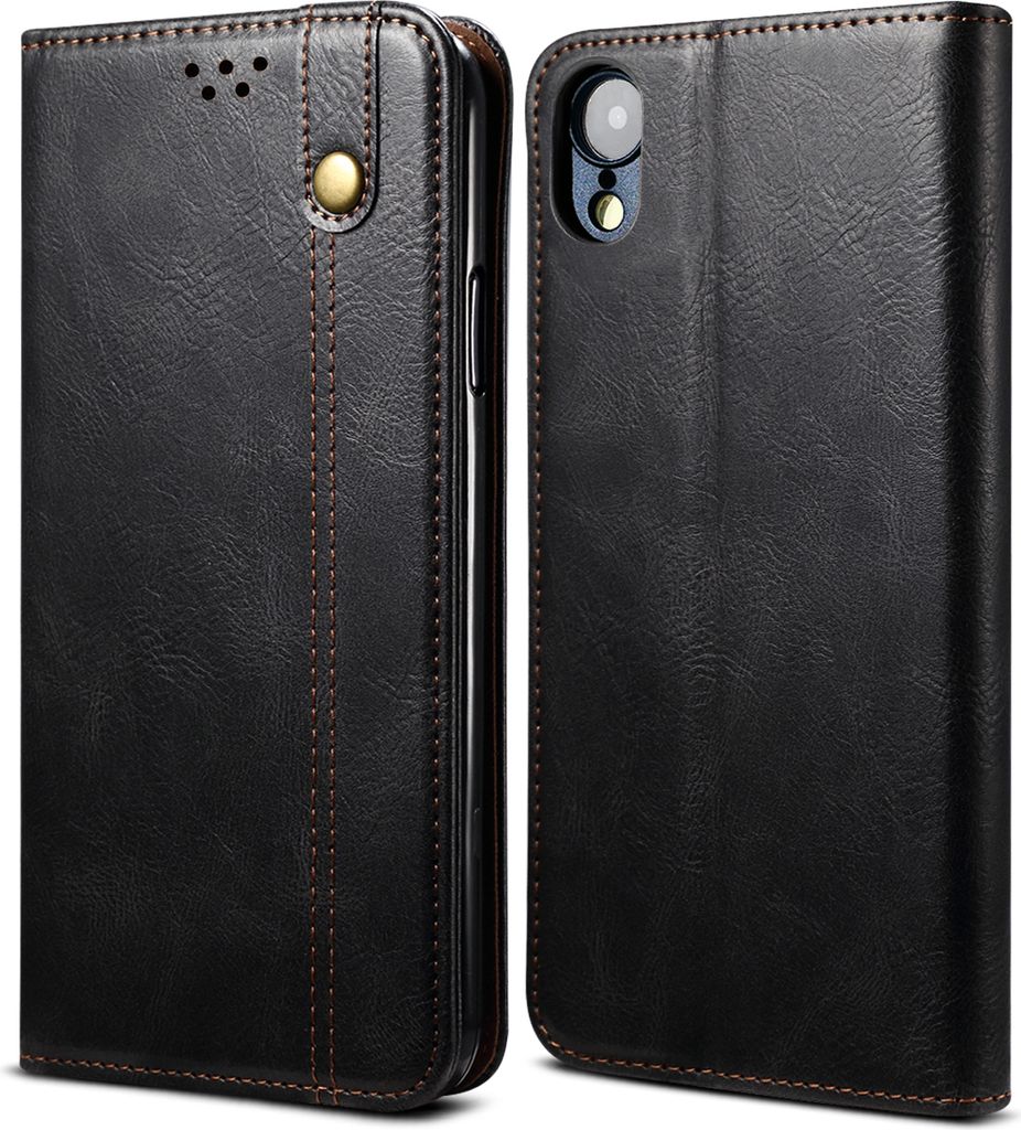 iPhone XR Hülle, LaimTop Leder Flip Brieftasche Schutzhülle für iPhone XR Schwarz