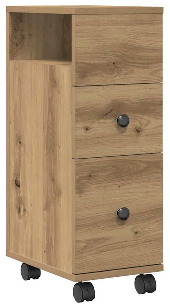 vidaXL Badschrank Schmal mit Rollen Artisan-Eiche Holzwerkstoff