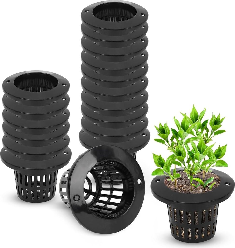 Netztöpfe für Hydrokultur - 50 Stück kleine Hydrokulturbecher mit Schlitzen und Netzbechern 11 x 15 cm (Schwarz)