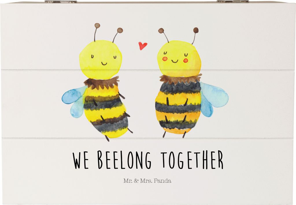 Mr. & Mrs. Panda Holzkiste Biene Verliebt 22 x 15 cm - Weiß - Geschenk, Geschenkbox, schatztruhe, Box, holzkästchen, fotobox