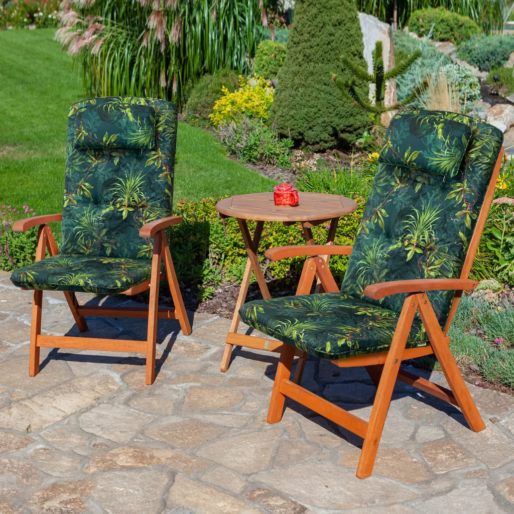 Cuscino per sedia da giardino "Benita" - 120x50 cm - con cuscino per la testa - resistente alle intemperie e confortevole | Cuscino per seduta, cuscino per sedia, sedia con schienale alto, cuscino per sedia | PillowPrim - 3
