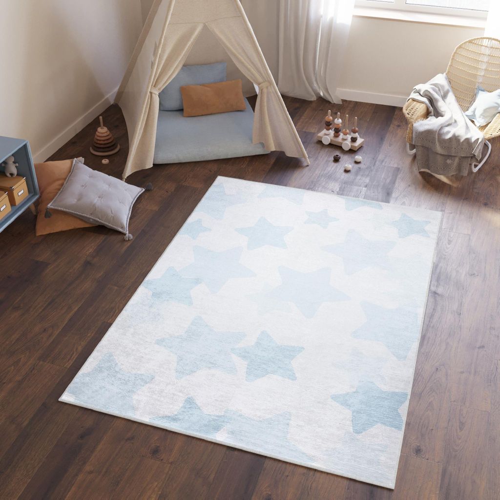 Tapiso Teppich EMMA Modern Kinderzimmer Hellblau Schlafzimmer 80 x 150 cm