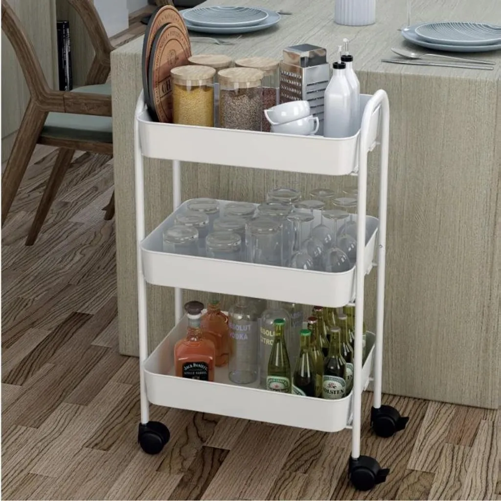 Carrello Cucina 3 Ripiani Metallo Tier Bianco | Salvaspazio con Ruote
