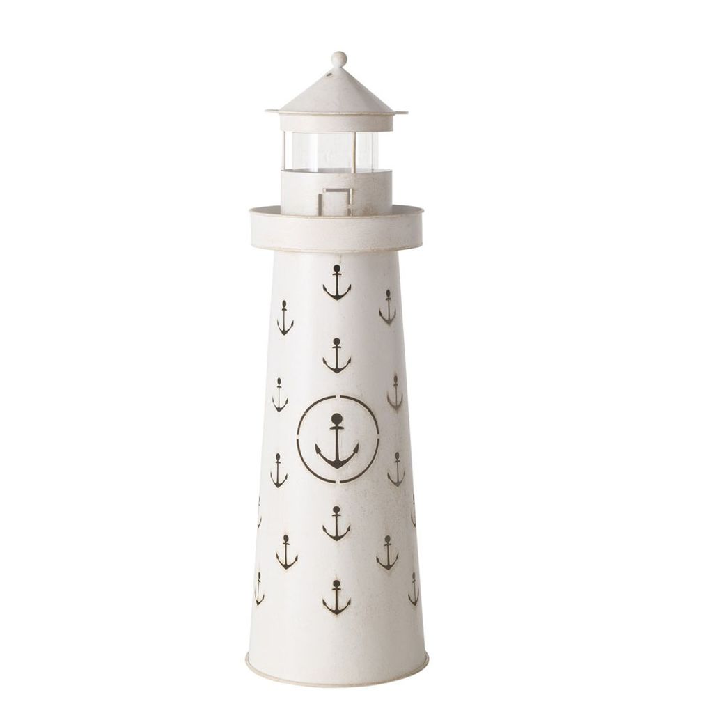 Leuchtturm ANKER grau weiß Windlicht mit Ankern aus Metall H74cm - GROSS