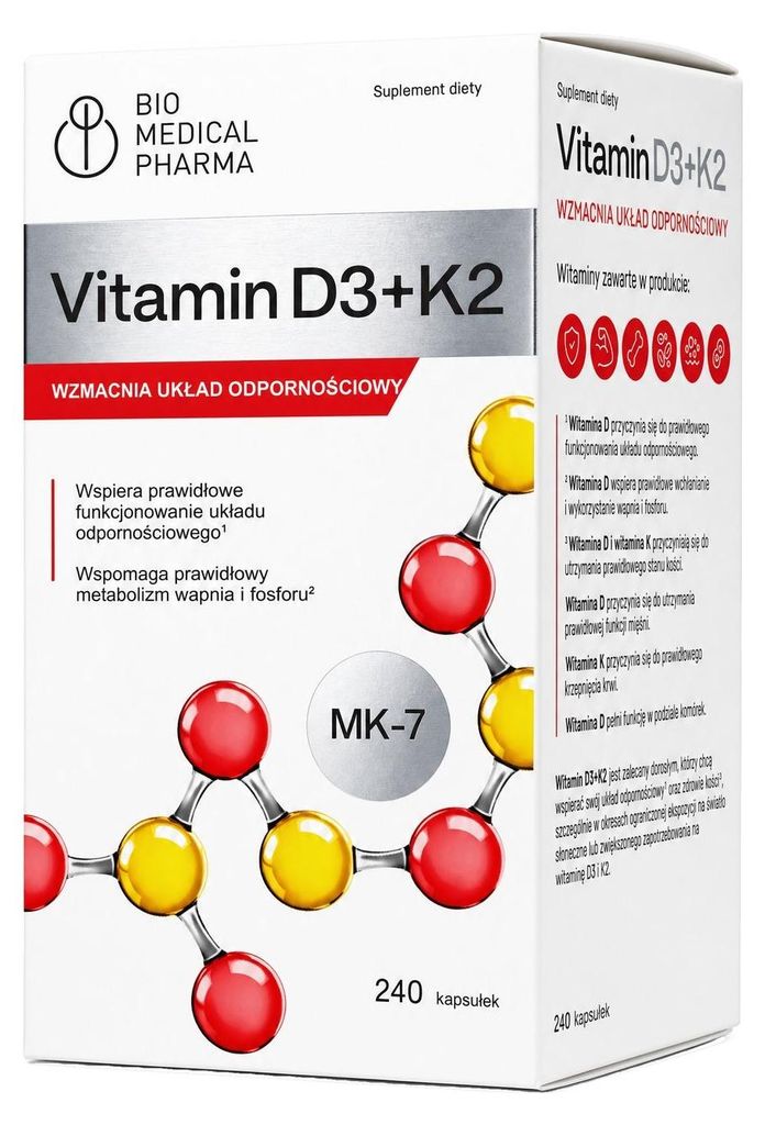 Witamina D3 K2 MK-7 – 240 kapsułek – 5000 j.m. witaminy D3 Zdjęcie produktu 