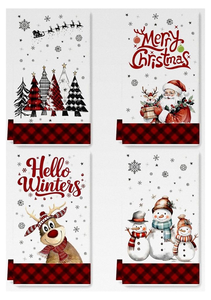 4 Stück Geschirrtücher Weihnachten, 60x40 cm, Küchentücher mit Weihnachtsmotiven, Dekoration für Küche, Badezimmer und Geschenke