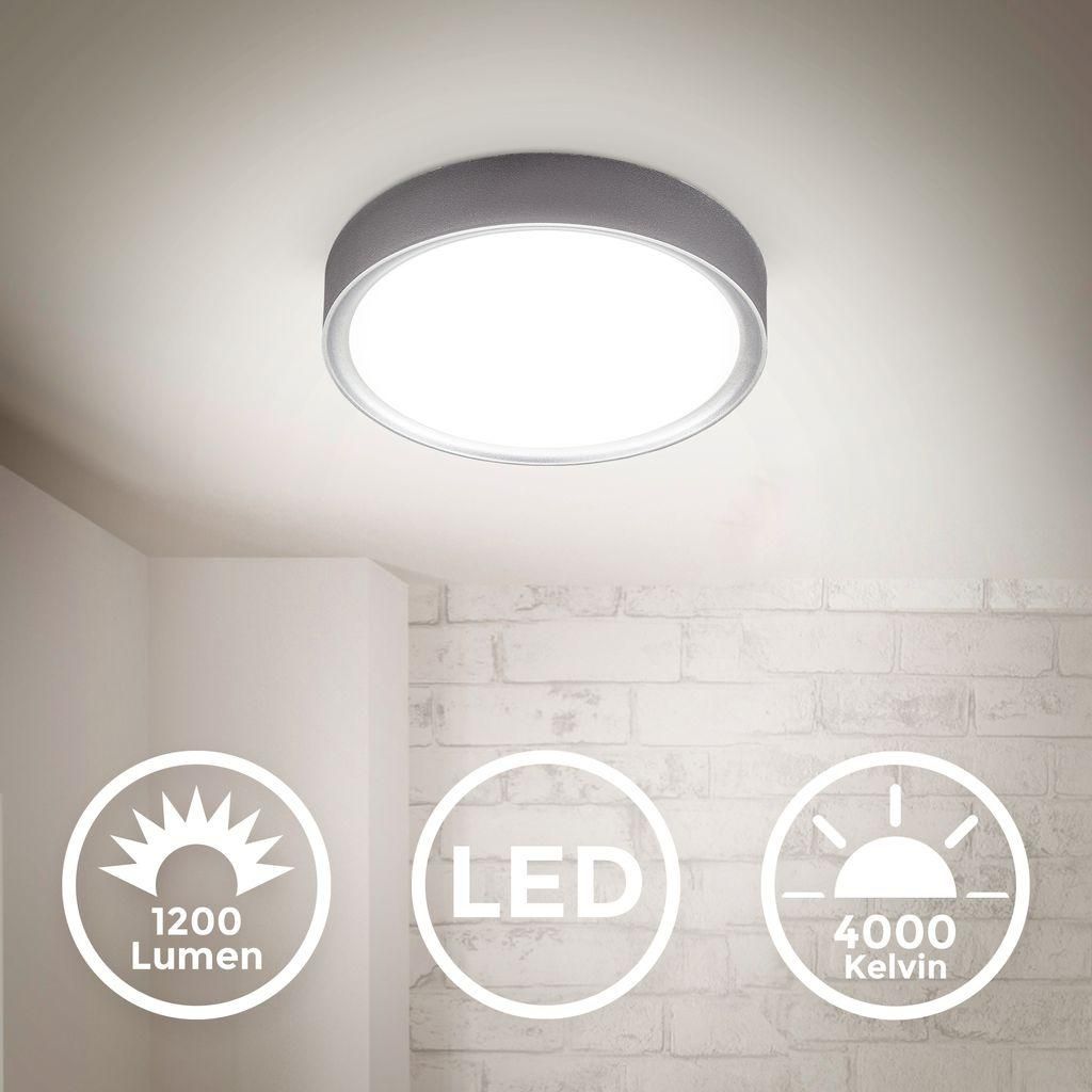 B.K.Licht LED Deckenleuchte Silber rund Ø25cm 12W 1200lm Produktbild 