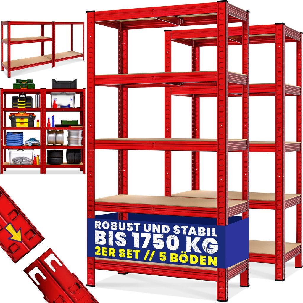 2x Monzana Schwerlastregal 180x90x40cm 875kg rot 5 Produktbild 