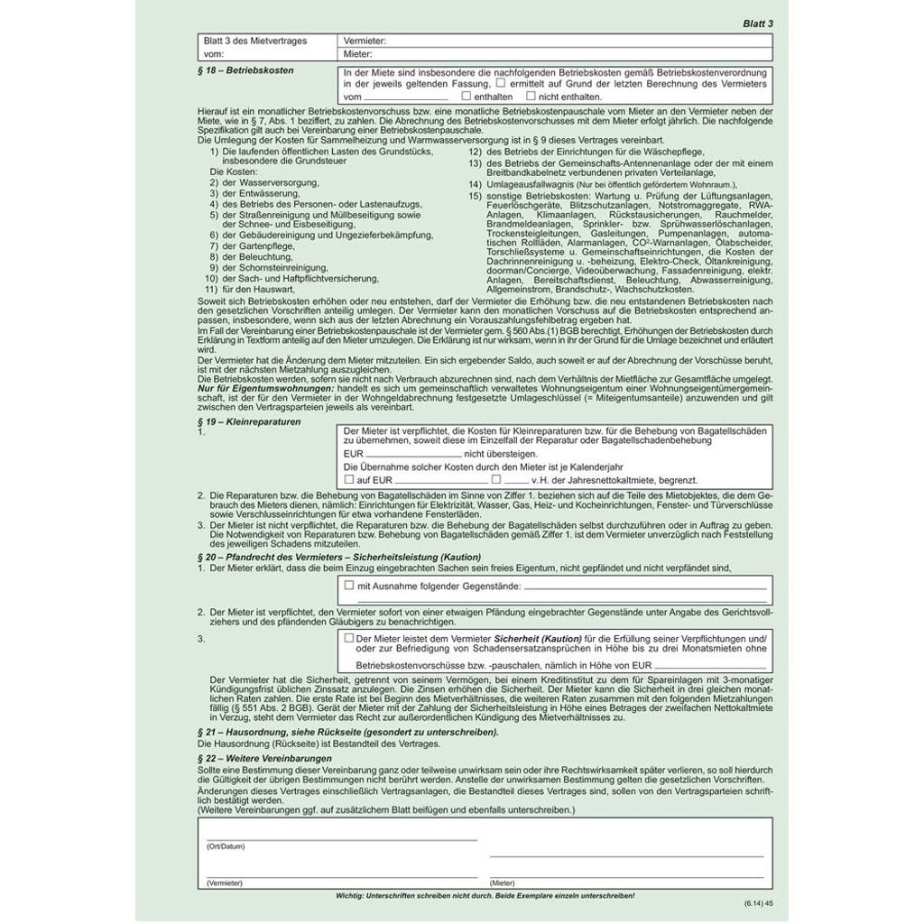 RNK 523 Kaufverträge und Mietverträge Mietvertrag Universal Produktbild 