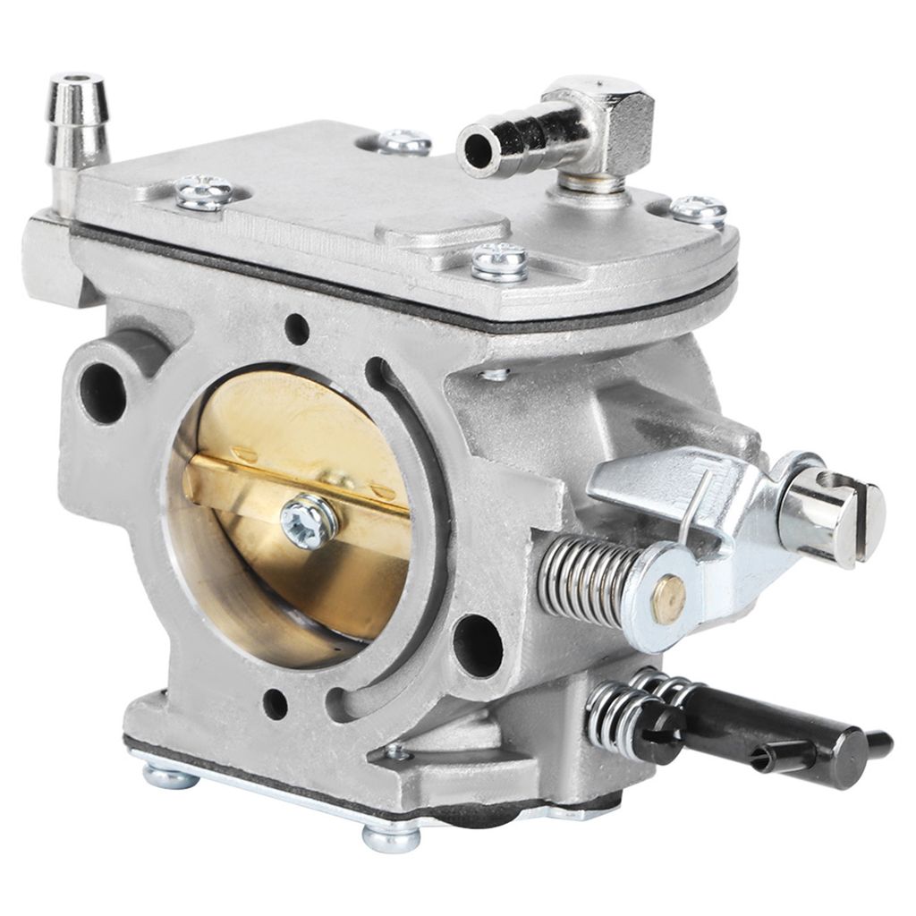 A close-up studio shot of a carburetor.