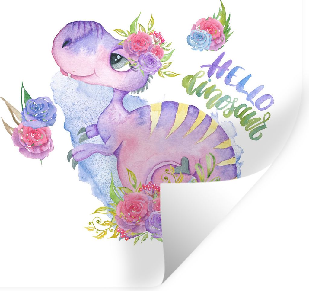 MuchoWow Wandtattoo Wandsticker Wandaufkleber Dinosaurier - Kinderzimmer - Zitat - Mädchen - Kinder - Rosa 30x30 cm Selbstklebend und Reposition...