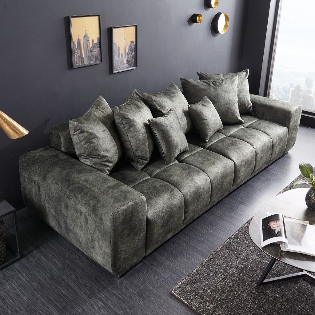riess-ambiente Big Sofa ELEGANCIA 285cm moosgrün Microfaser Produktbild 