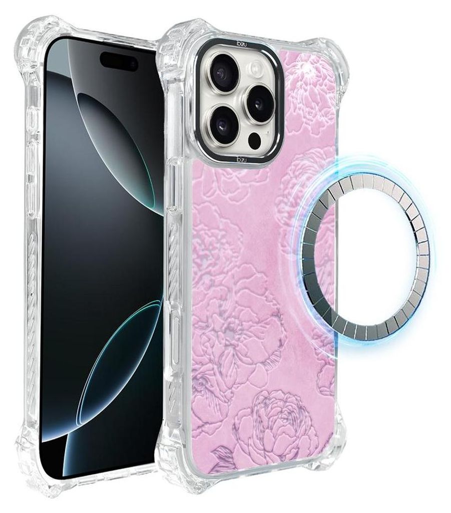 Schutzhülle für das iPhone 16 Pro, MagSafe-kompatibel, verstärkte Ecken, transparente Seiten, Rosa Pfingstrosen