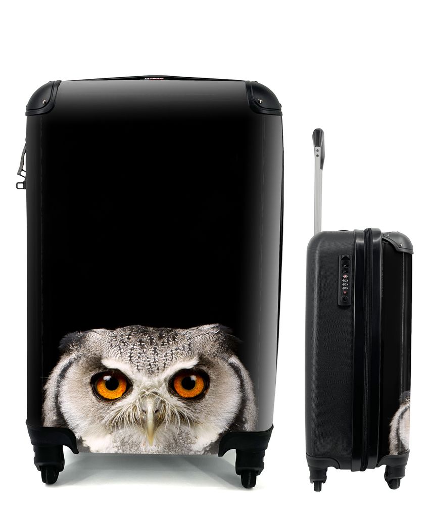 MuchoWow Koffer Handgepäck Trolley Rollkoffer Kleine Reisekoffer mit 4 Rollen - Porträt Eule - Cabin Size < 55x40x23 cm & 55x40x20 cm - Fotokof...