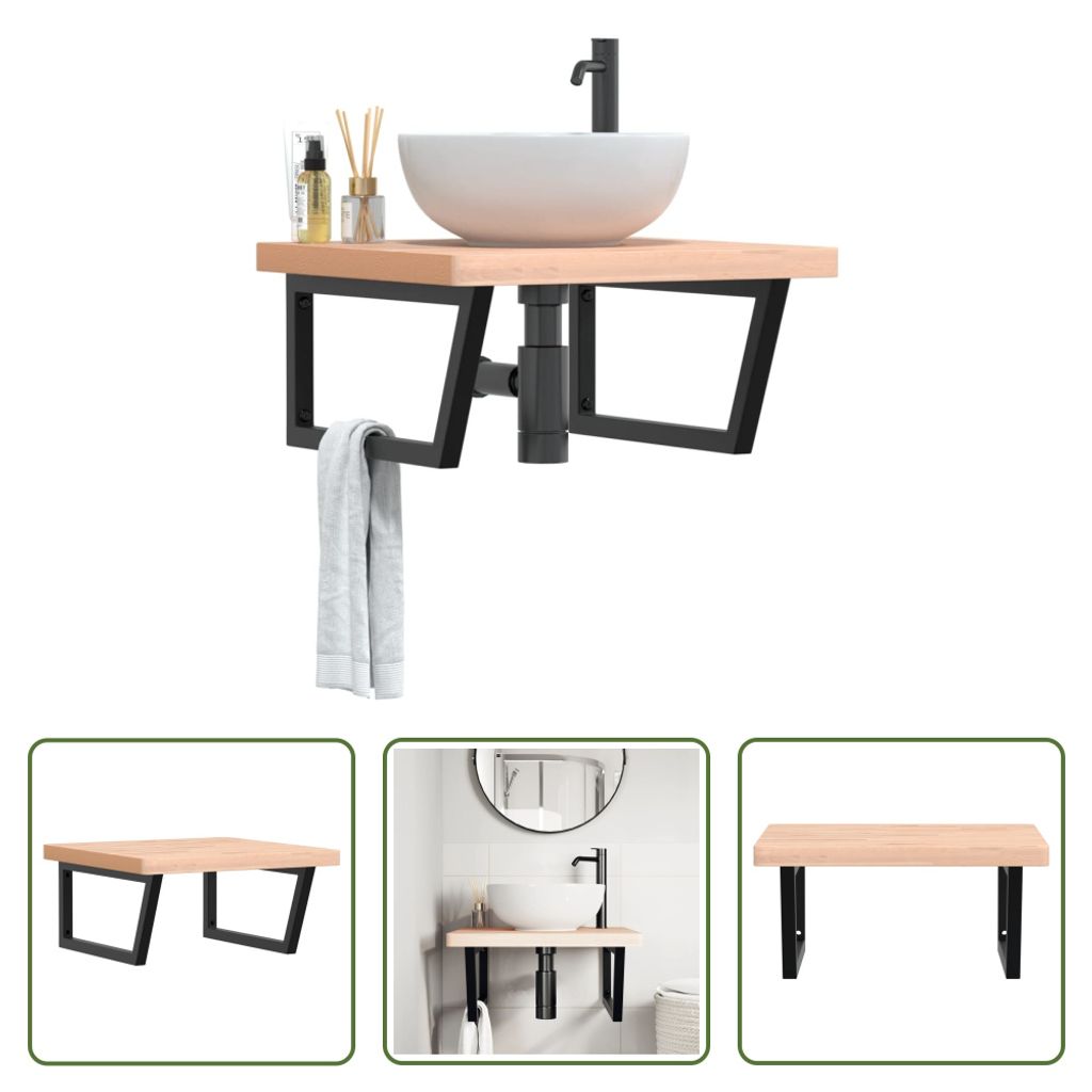 The Living Store Waschbeckenregal Wandmontage Stahl und Massivholz Buche