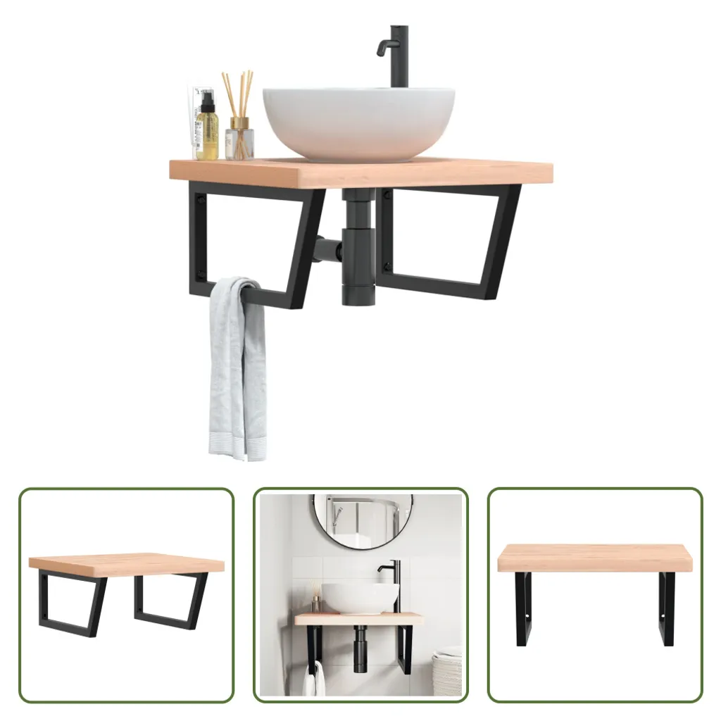 Mensola Lavabo Bagno in Faggio Massiccio e Acciaio | The Living Store