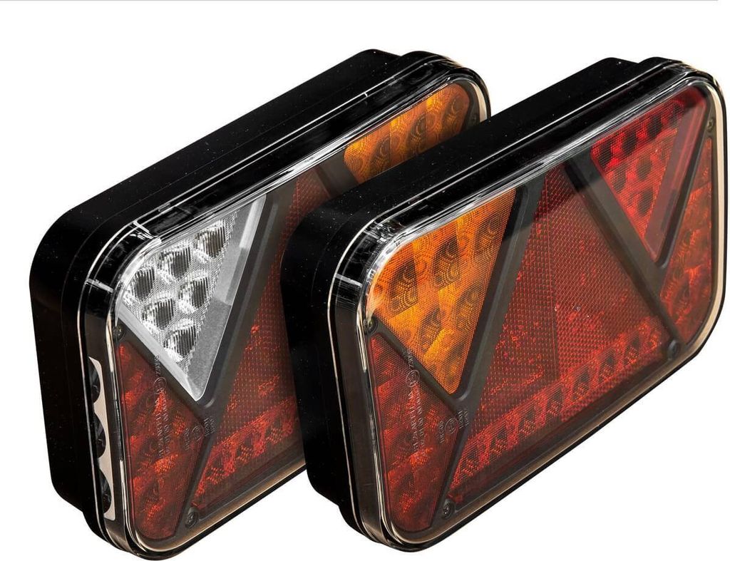 Two LED trailer lights are shown from a diagonal angle against a white background.