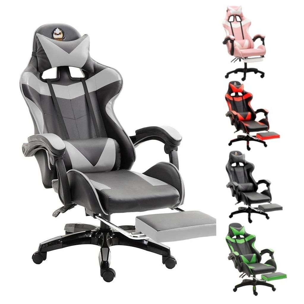 GOTAGEE Gaming-Stuhl Bürostuhl Ergonomischer Gaming Sessel mit Lendenwirbelstütze Fußstütze mit Katzenohren Kopfkissen Höhenverstellbar Schwar...