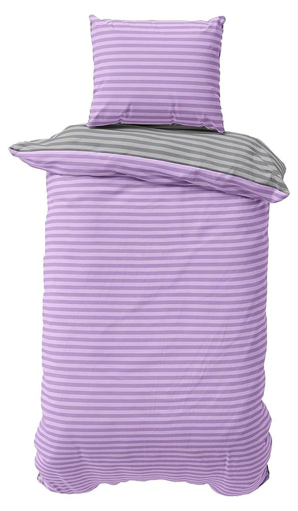 Bettwäsche 135x200 cm Baumwolle Lila Grau gestreift Stripe Produktbild 