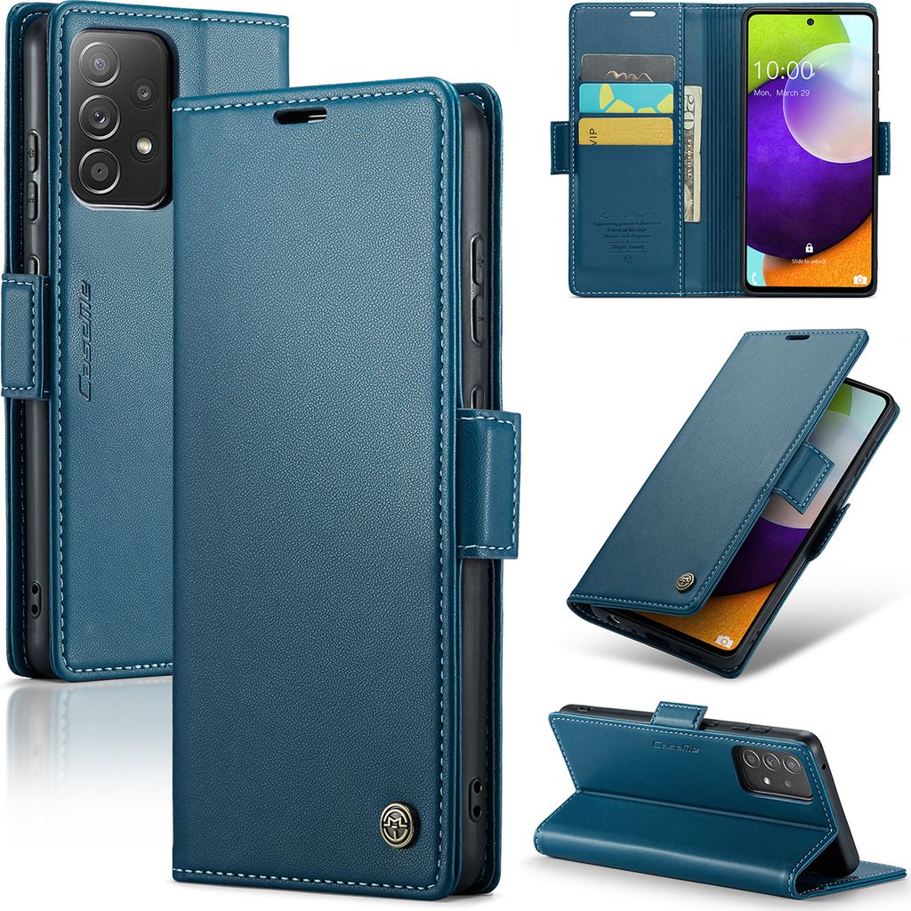 Galaxy A52 5G Hülle, Leder Brieftasche Kartenfach Schutzhülle mit Standfunktion für Samsung Galaxy A52 / A52 5G / A52S 5G Blau
