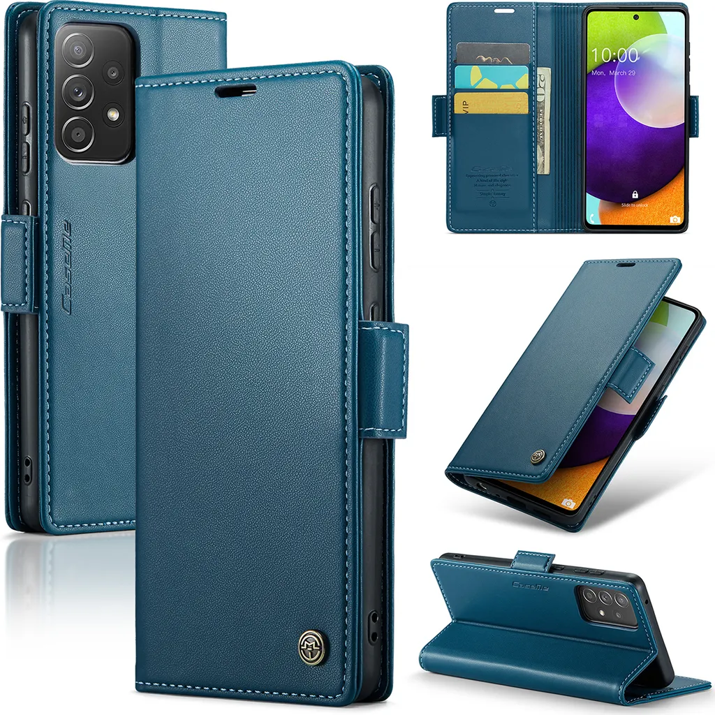 Custodia in Pelle Blu Samsung Galaxy A52 - Wallet Case RFID Premium