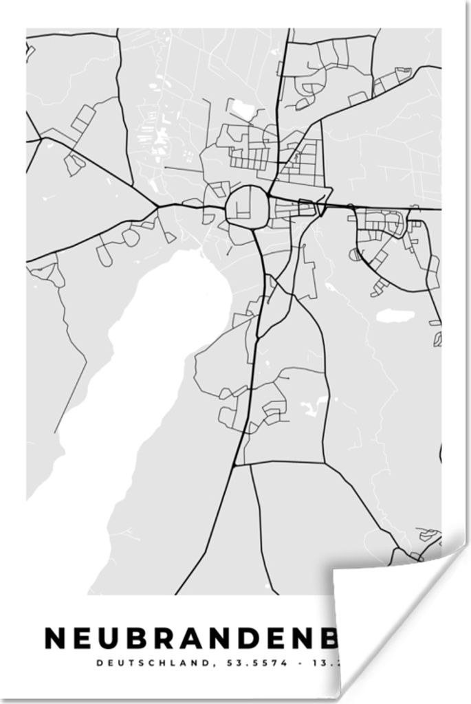 MuchoWow Poster Karte - Deutschland - Neubrandenburg - Stadtplan 40x60 cm - Plakate für die Wand - Poster Babyzimmer