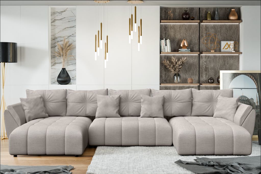 AX LIVING Canapé panoramique XXL convertible Antalya beige Image du produit 