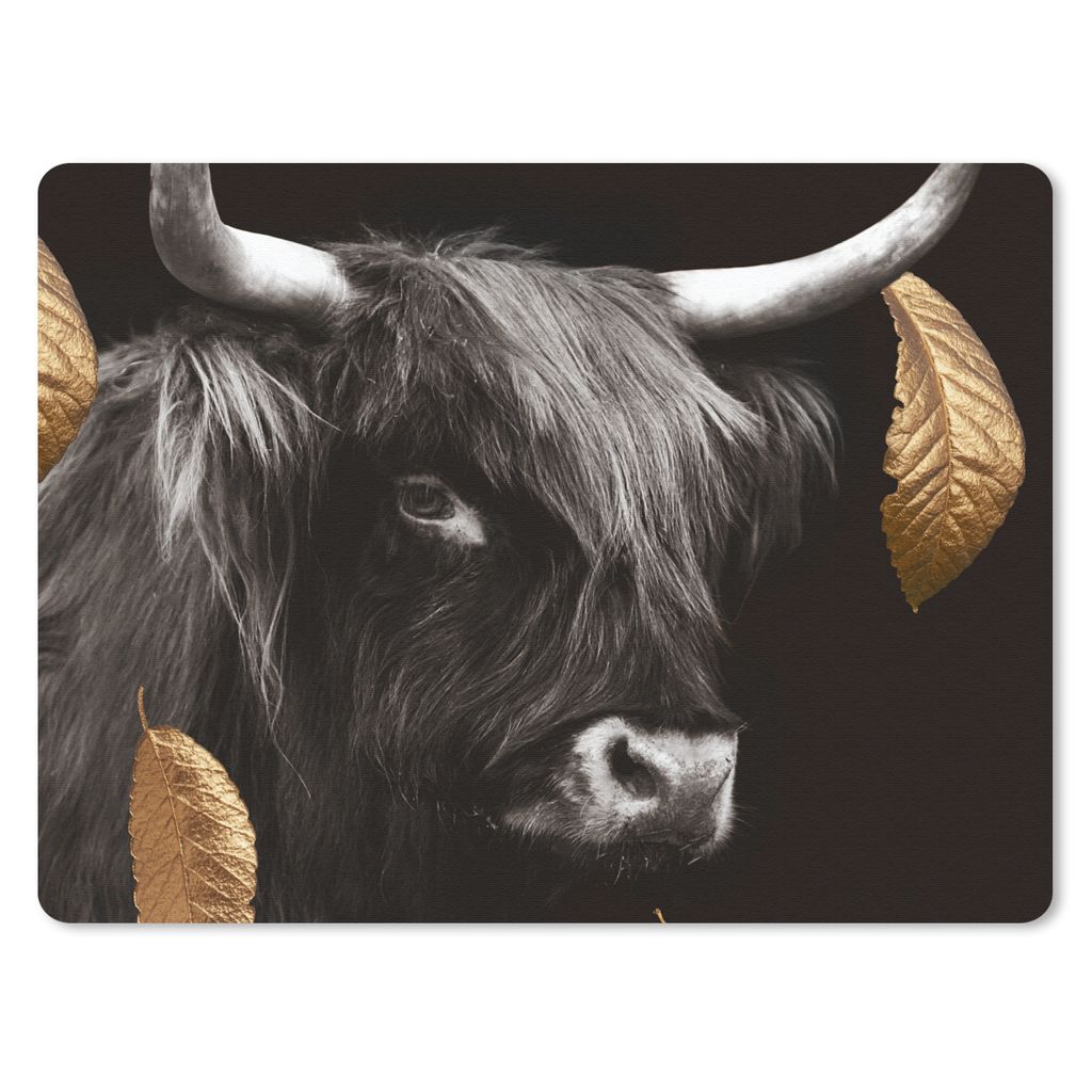 MuchoWow Mauspad Mousepad Schottischer Highlander - Blätter - Schwarz & Gold 40x30 cm - Mousepads - Maus Mat - Pad - Mausunterlage - Anti Rutsch