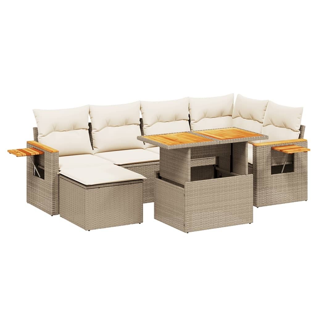 "SALE 2026" 7-tlg. Garten-Lounge-Set - elegantes Design - Sitzgruppe/Gartengarnitur - mit Kissen Beige Poly Rattan - Terassenmöbel DEMöbel128500