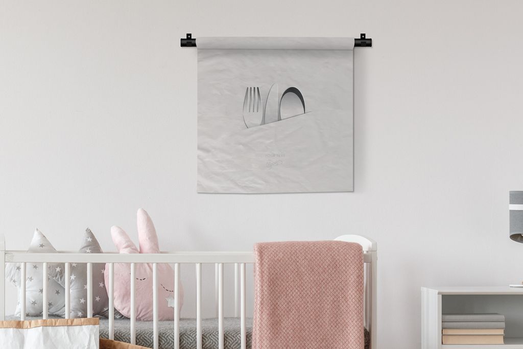 MuchoWow Wandteppich Wandbehang Besteck mit einem leeren Löffel auf weißem Hintergrund 60x60 cm Tapisserie Dekoration Wandtuch - Dekorationen -...
