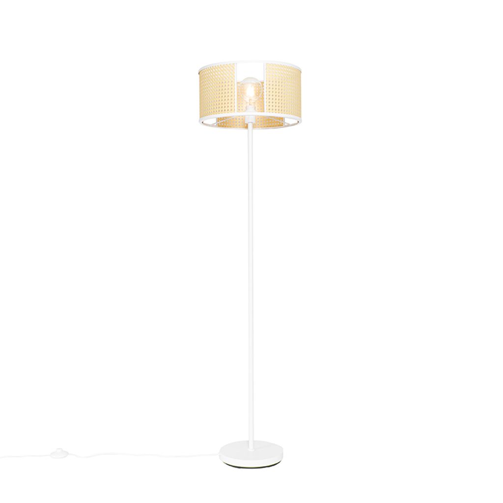 Qazqa Retro Stehleuchte, Stehlampe - Akira - Weiß, Rund, max. 40W, Geeignet für LED, 150cm, Ideal als Küche lampe, Schlafzimmerlampe und Wohnzim...