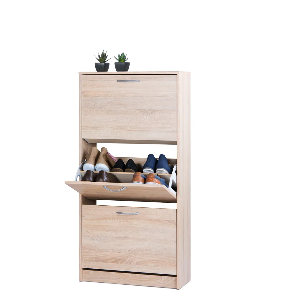 Meuble à chaussures LINZ 3 niches chêne clair - Rangement compact